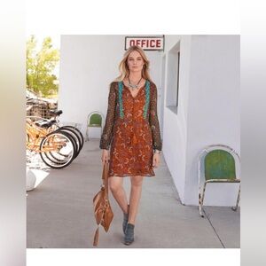 Sundance Paisley Dress with Belt - Orange and Teal NWOT